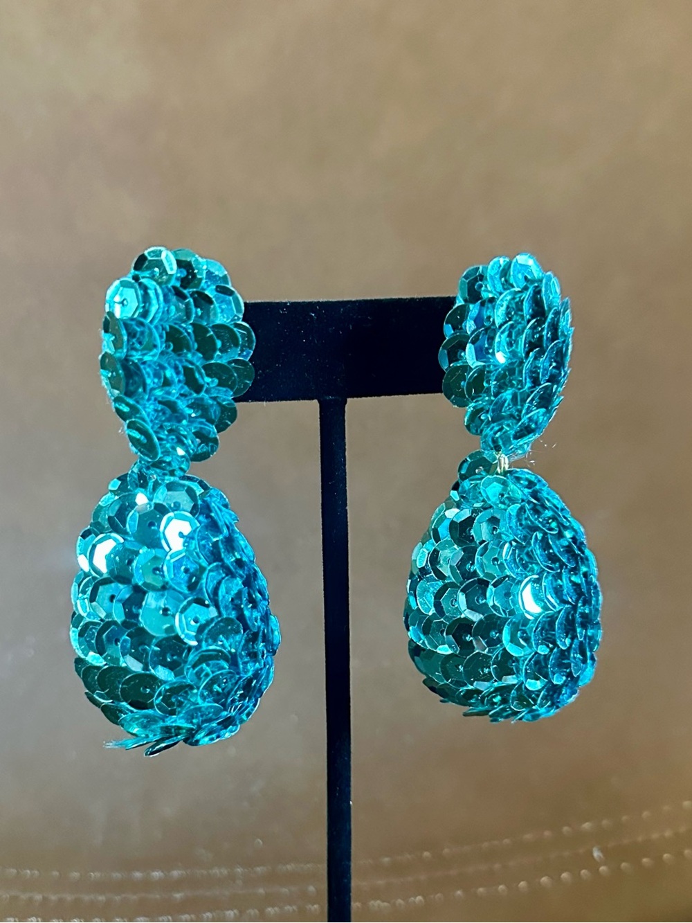 Tuckernuck Sandra Turquoise 3” Sequin Teardrop Statement Drop Earrings NWT
